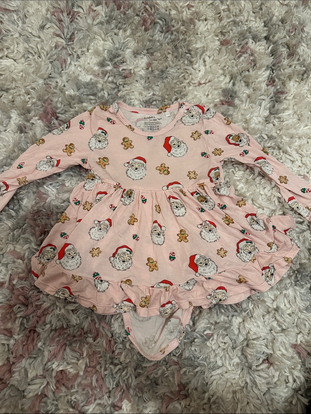 Angel Dear Pink Holiday Santa & Gingerbread Long-Sleeve One-Piece bamboo twirl